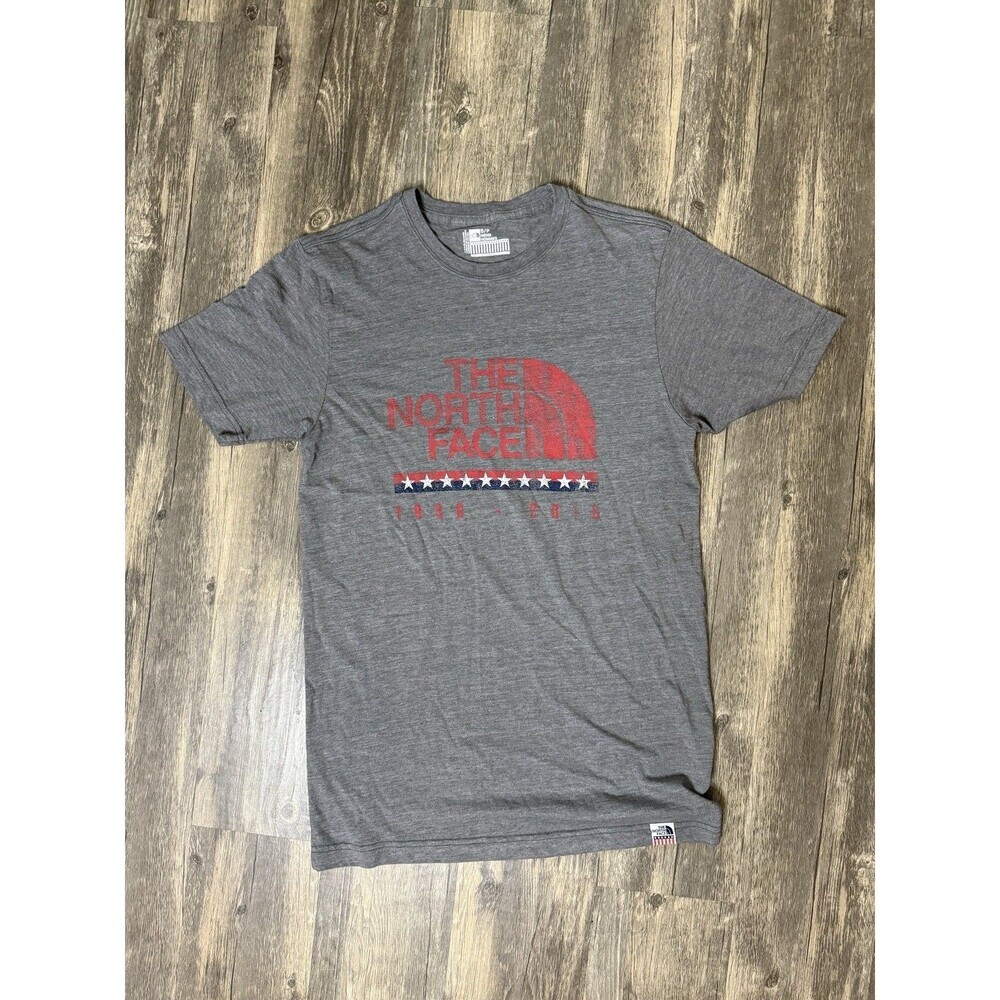 The North Face Shirt Adult Small Mens S Gray Tee Big Logo Stars & Stripes
